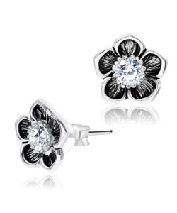 Lotus CZ Silver Ear Stud STS-3735